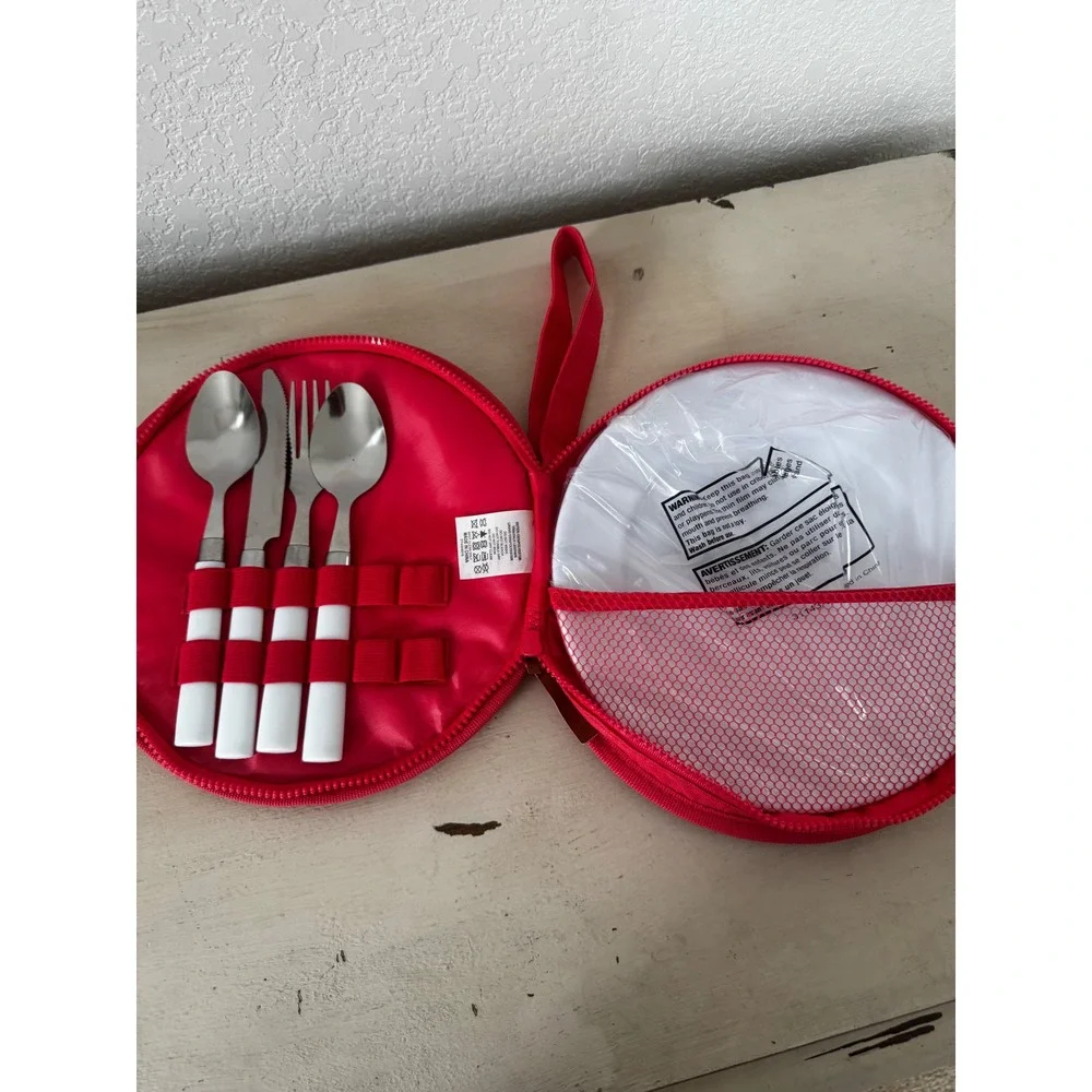 SunnyLife‎ Picnic Utensil Set Orange Pink Gradient Round Case